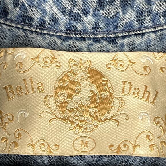 Bella Dahl Leopard Print Tencel Top Womens Medium Blue Button Down 3/4 Sleeve - Picture 6 of 16